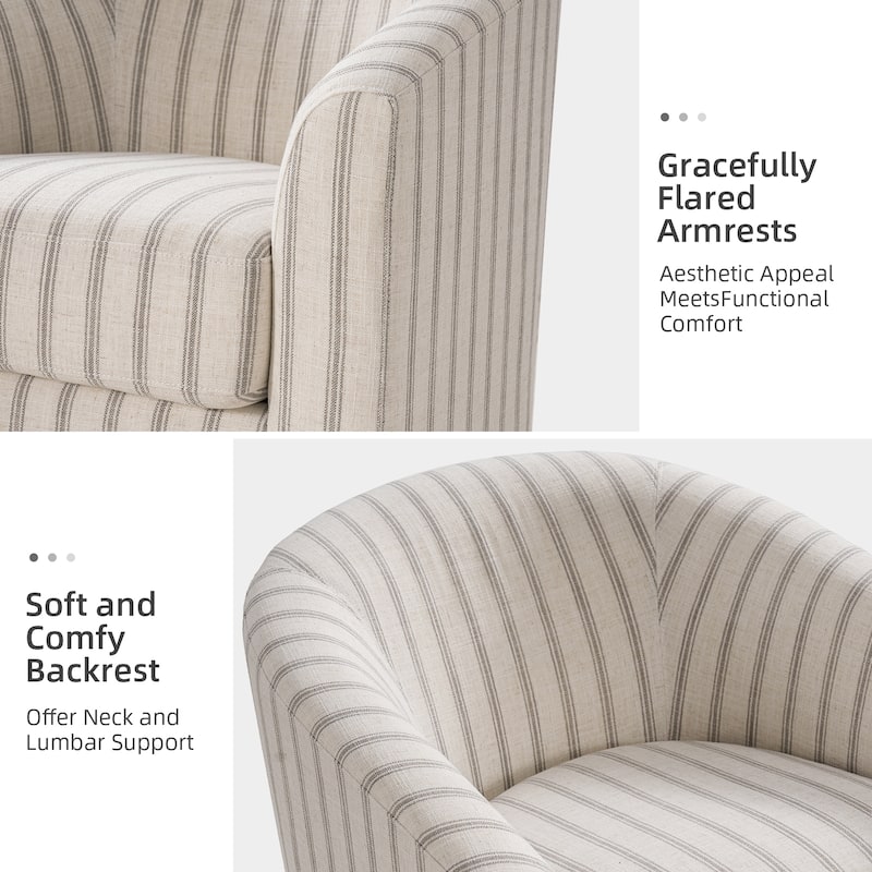 Cuenca Modern Living Room Wooden Upholstered 360° Swivel Barrel Chair with Metal Base and Wide Backrest