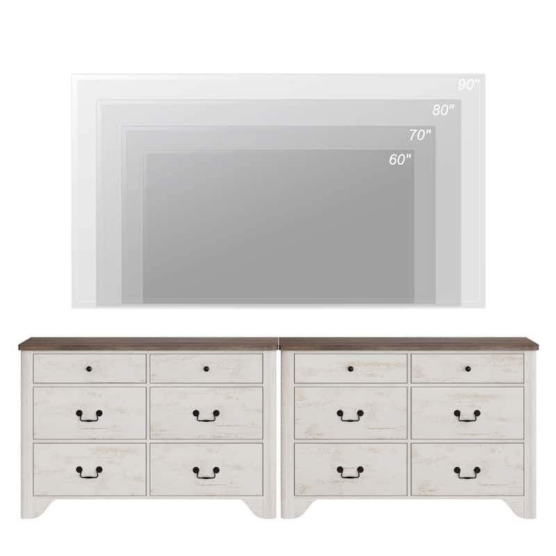WAMPAT Farmhouse Dresser TV Stand with 12 Drawers for TVs up to 90 Inch, 94.5" W Wood Entertainment Center with Storage