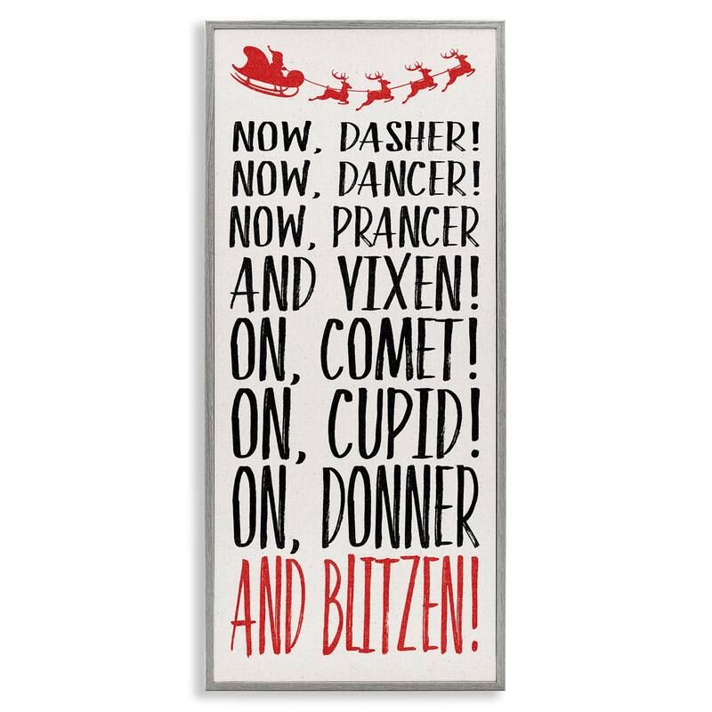 Stupell Holiday Reindeer Names Framed Giclee Art Design By Dogwood Portfolio - 13 x 30 - Grey