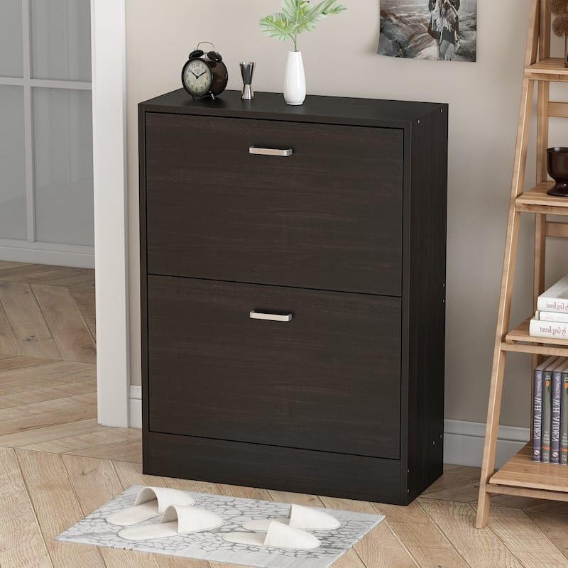 Kerrogee 2 Drawes Shoe Cabinet - 4 Tiers Shoe Rack - Up to 12 Pairs - 9.4"W x 23.6"L x 31.4"H - Black
