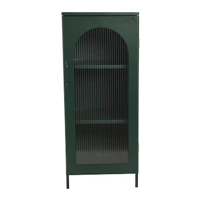 Solstice Metal Accent Cabinet with 2 Adjustable Storage Shelves and Arched Glass Door