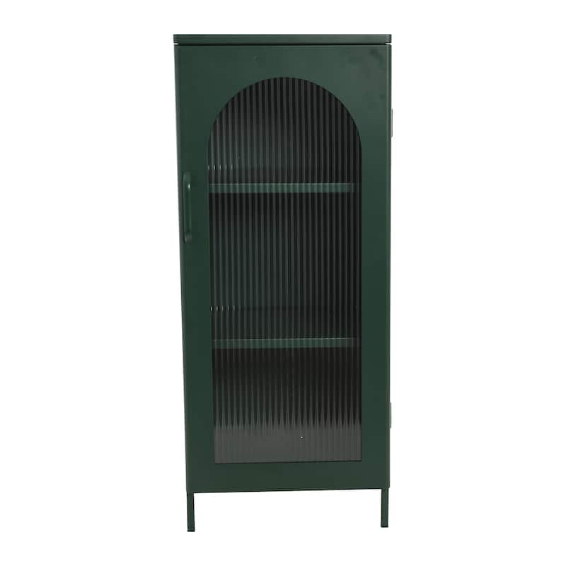 Solstice Metal Accent Cabinet with 2 Adjustable Storage Shelves and Arched Glass Door