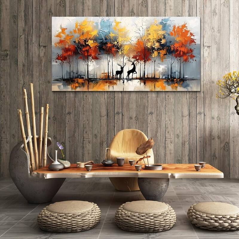 Textured Abstract Wall Pictures Elk Forest Landscape Paintings