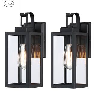 2 pk 1-Light Outdoor Wall Lantern Sconce with Matte Black 13.78'' H