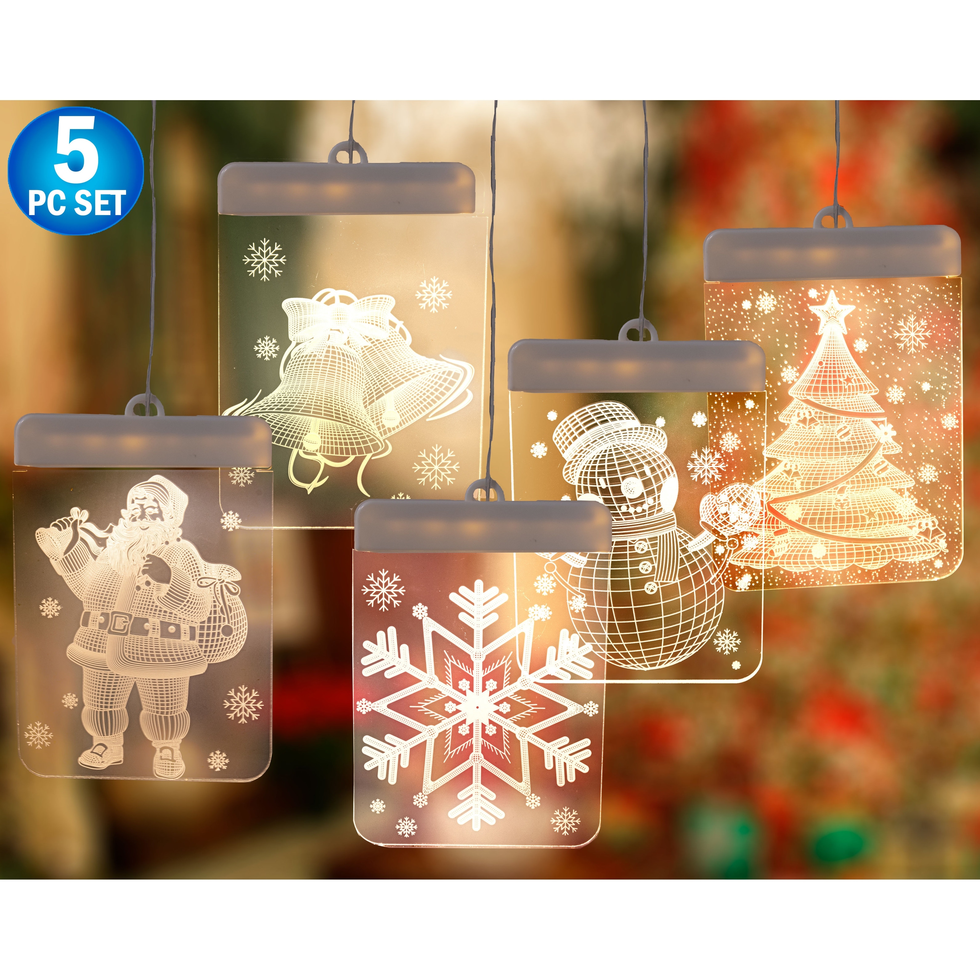 Christmas Window Light Decoration- 3D Acrylic LED Hanging Decoration -  Santa, Snowflake, Jingle Bell, Snowman, Christmas Tree - On Sale - Bed Bath  & Beyond - 32555634