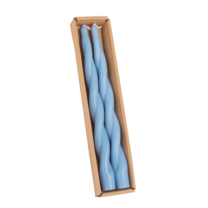 Unscented Elongated Twisted Taper Candles in Box - 0.88"L x 0.88"W x 10.0"H - Blue