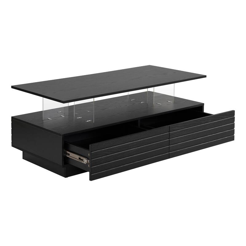 Modern White Rectangular LED Lights Coffee Table with 2 Drawers