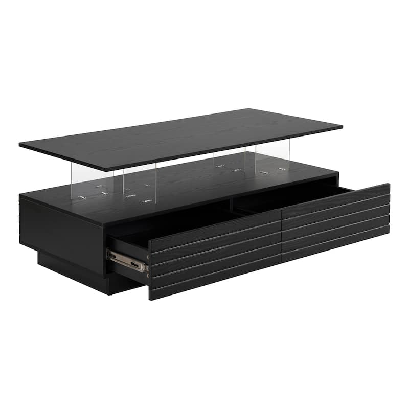 Rectangular LED Lights Coffee Table with 2 drawers
