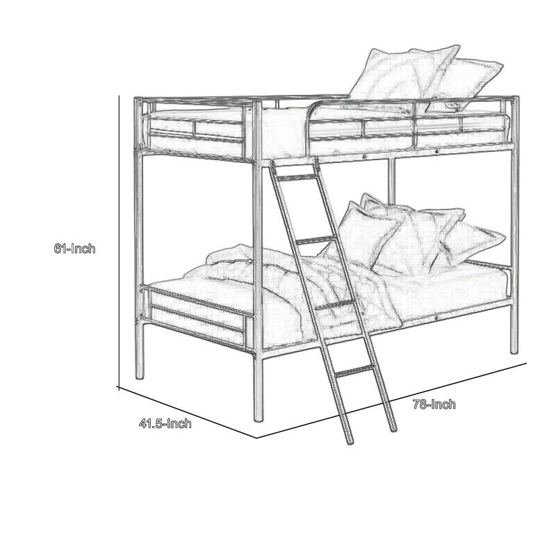 Mylz Twin Loft Bed, 61 Inch, White Metal Frame, Attached Angled Ladder