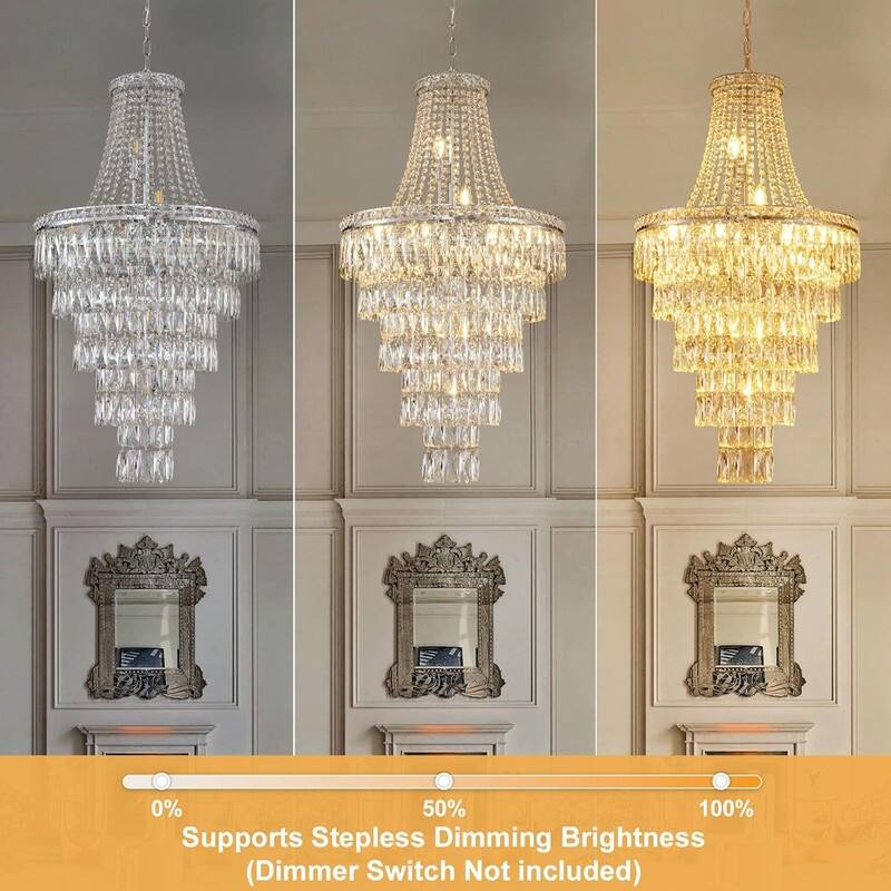 KAYLA High Ceiling Chandelier 13-Light Gold Modern Crystal Chandeliers Pendant Light Foyer Chandelier Fixtures
