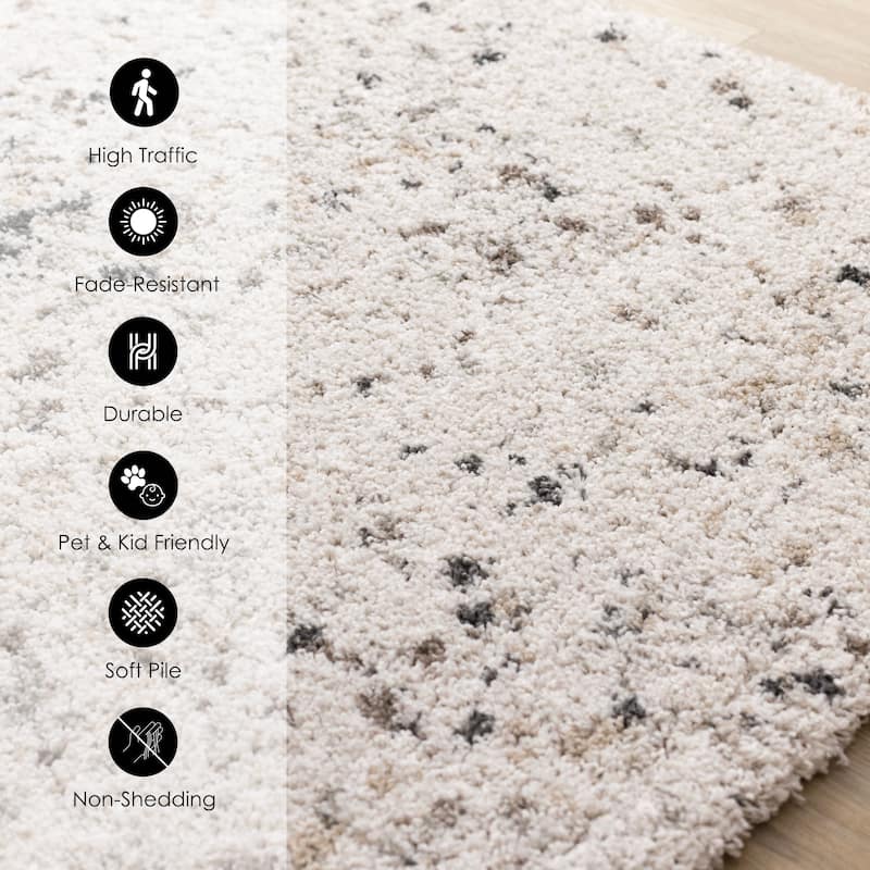 White Grey Black Speckled Soft Plush Rug