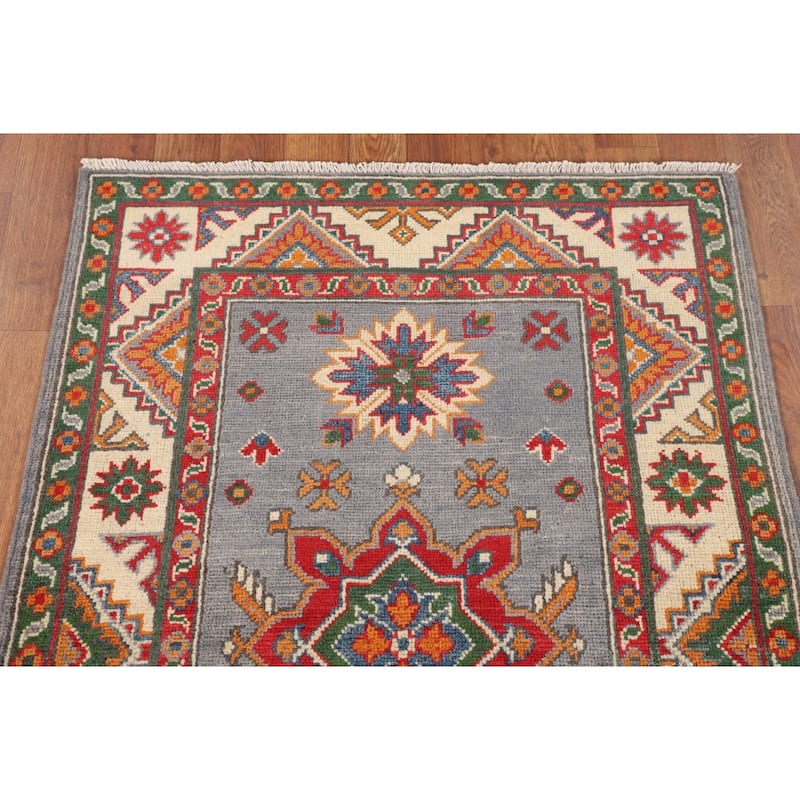 Geometric Kazak Rug Handmade Foyer Wool Carpet - 2'9" x 4'0"
