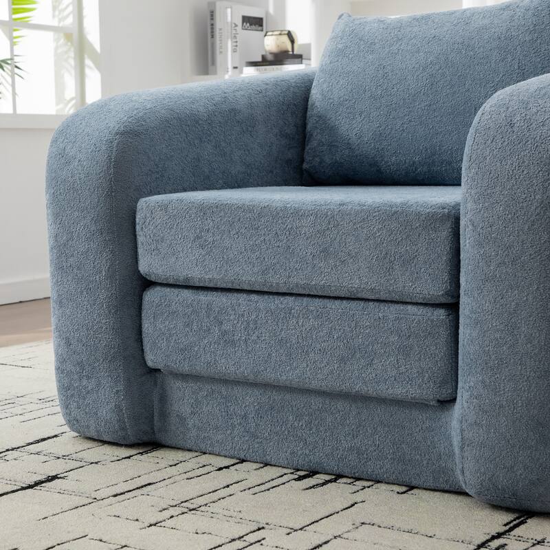 40" Convertible Chenille Floor Sofa Bed, Foldable Boneless Mattress Cloud Single Couch Lounge Chair with Armrest & Pillow