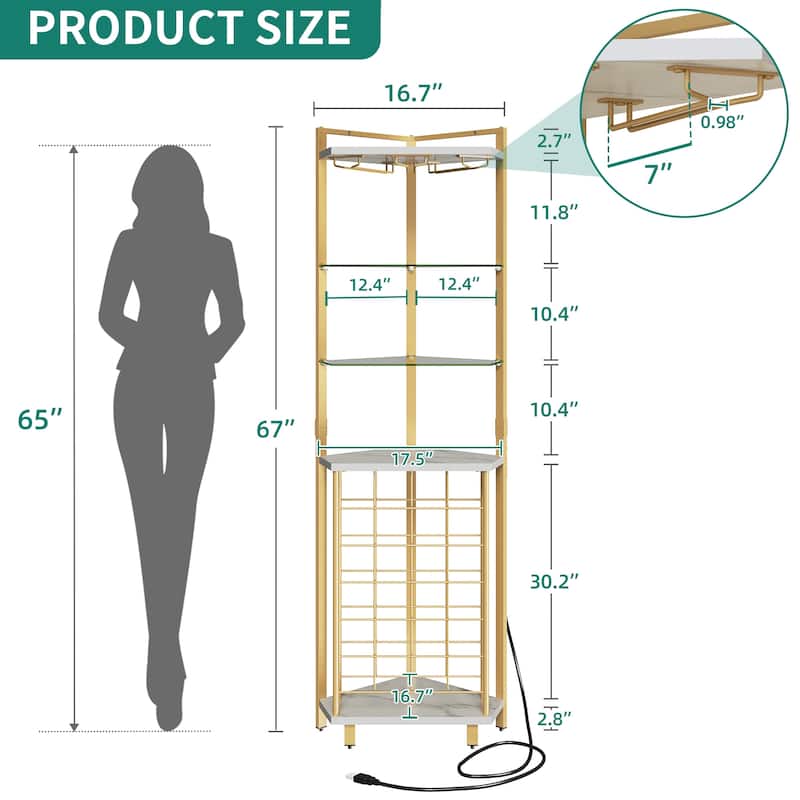 Moasis 4-Tier Corner Wine Rack Bar Storage with Glass Holder and Shelves