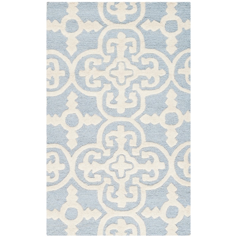 SAFAVIEH Handmade Cambridge Shigemi Modern Wool Rug - 2'6" x 4' - Light Blue/Ivory