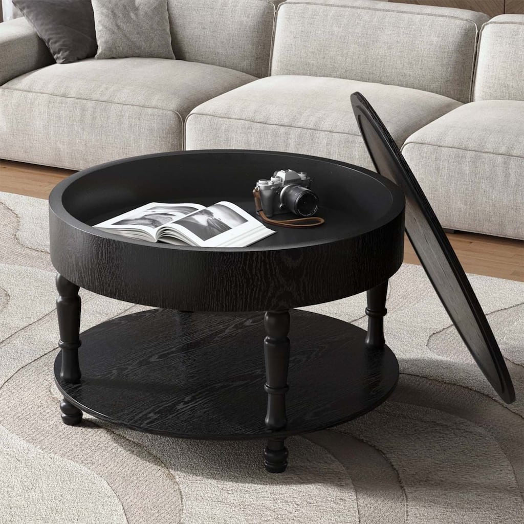 Modern Round Coffee Table with Dual Storag