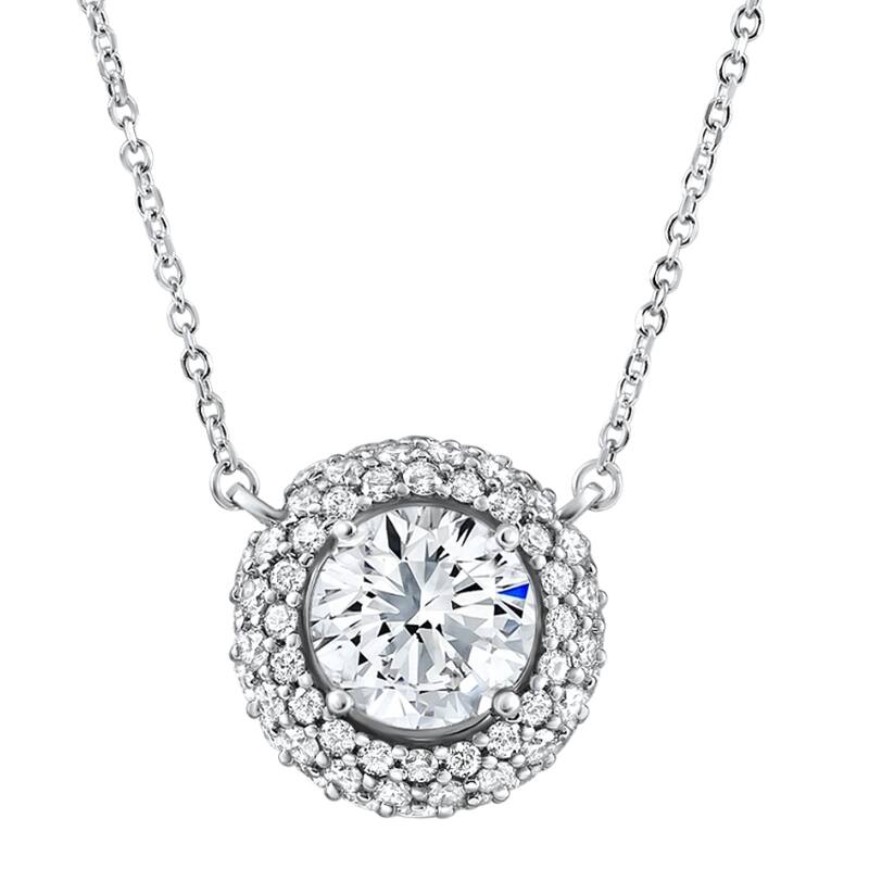 Bliss Diamond Certified 3 1/2Ct Euro Diamond Pendant Gold 18" Women's Necklace Lab Grown - White