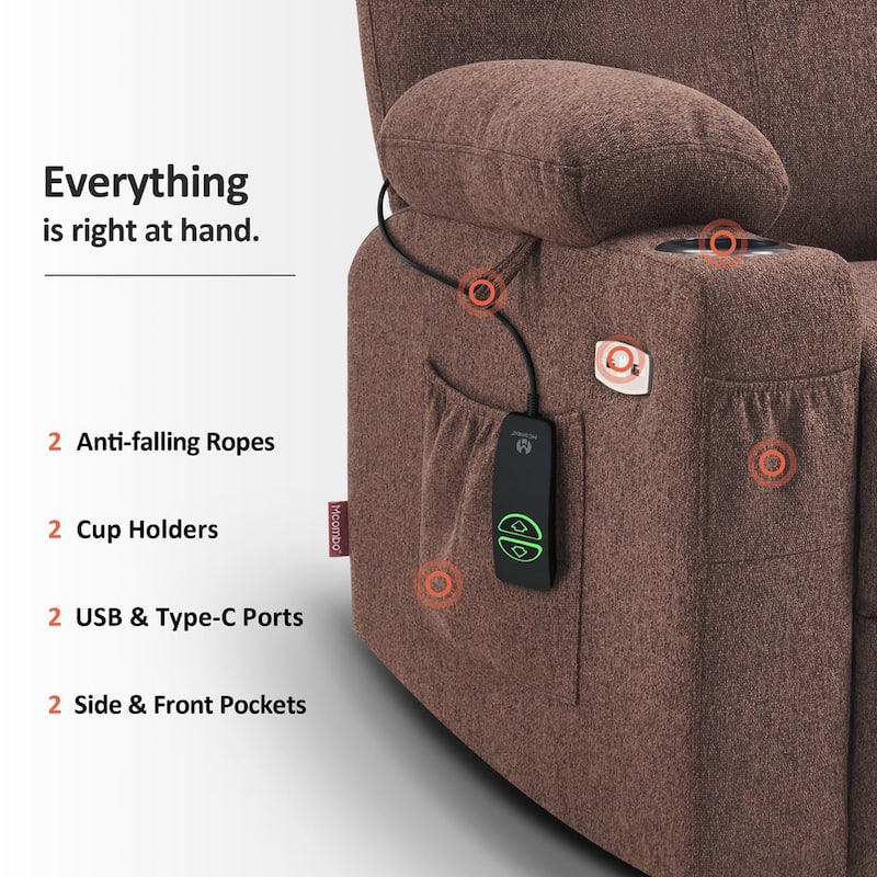 MCombo Large Power Lift Recliner Chair with Massage, Cup Holders, Extended Footrest, Fabric 7516