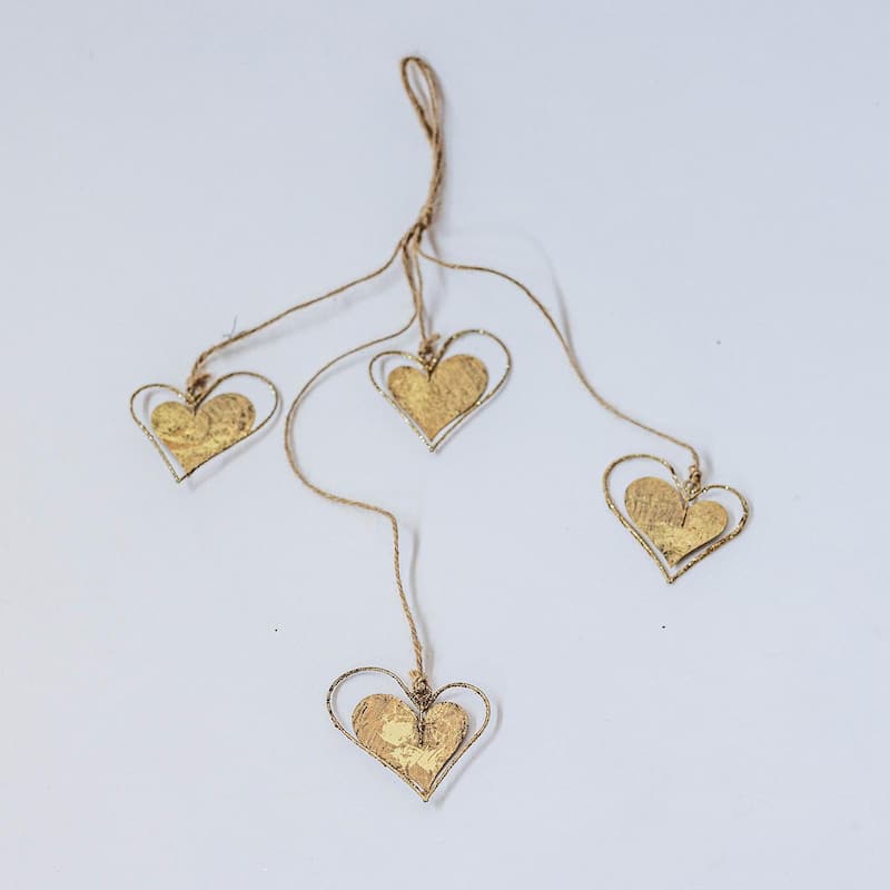 4 Metal Hearts Hanging Decoration