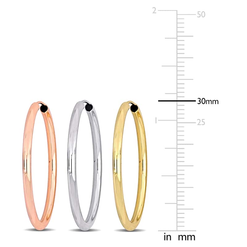 Miadora 30mm Hoop Earrings 3-Piece Set 14k Yellow Rose White Gold