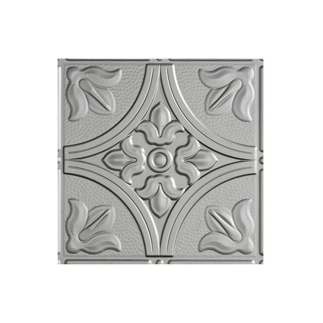 Fasade Traditional Style/Pattern 2 Decorative Vinyl 2ft x 2ft Lay In Ceiling Tile in Argent Silver (5 Pack) - 12x12 Inch Sample