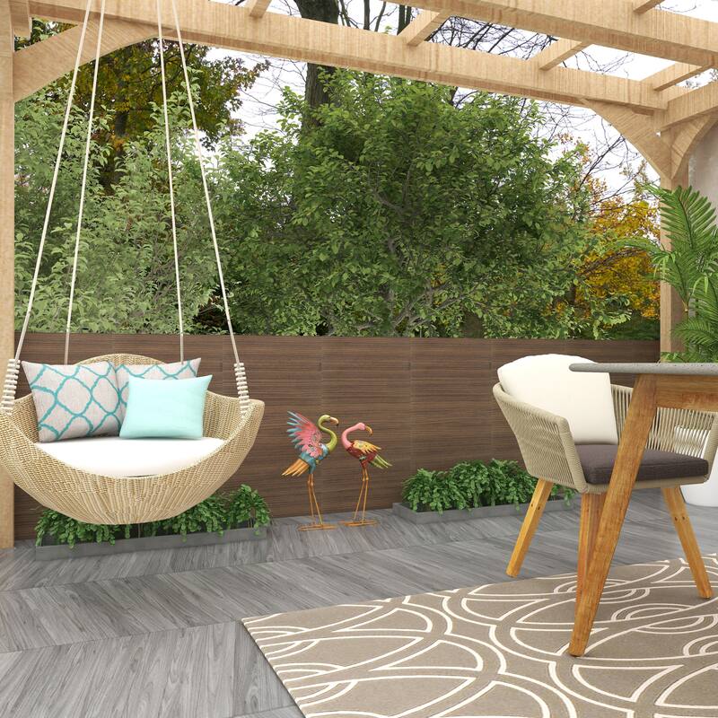 Multi Colored Metal Indoor Outdoor Embossed Standing Flamingo Decorative Garden Sculpture with Coiled U Shaped Feet (Set of 2)