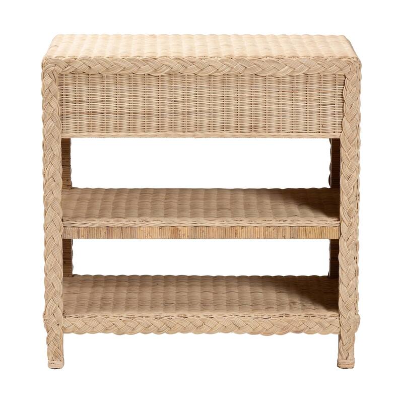 Lanica Braided Natural Rattan Console Table with Drawers and Shelves – Coastal Style Cabinet for Entryway or Living Room
