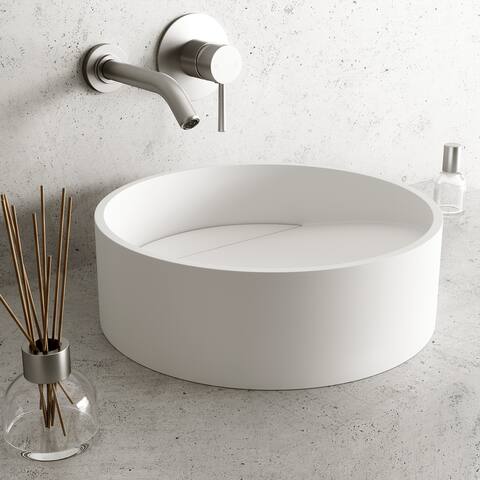 VIGO Starr Round Matte Stone Vessel Bathroom Sink - 15.125"L x 15.125"W x 4.875"H
