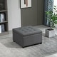preview thumbnail 1 of 5, Fabric Tufted Storage Ottoman with Flip Top Seat Lid and Wood Frame Grey