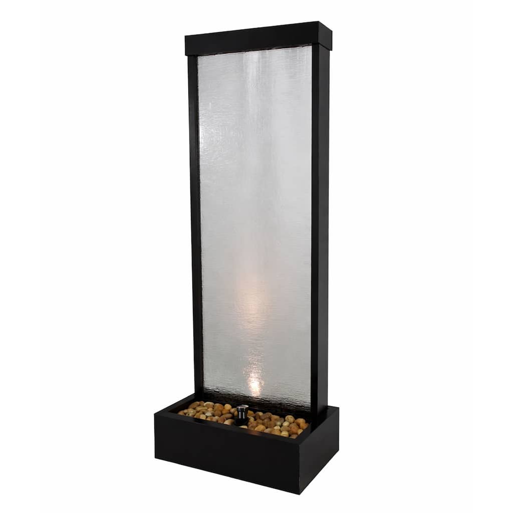 Alpine Corporation MLT170L 72" Waterfall Fountain with LED Light Cascading Textured Glass & Aluminum Floor Design, Indoor, Black