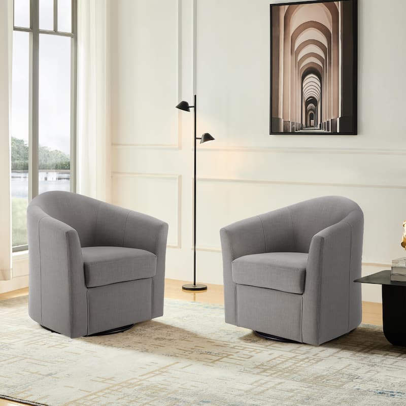 Modern Upholstered Swivel Barrel Chair Living Room Accent Chair - 2 SET COFFEE