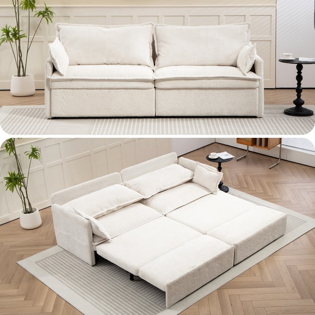 73.6" Corduroy Convertible 3-in-1 Sofa Bed with Charging Ports