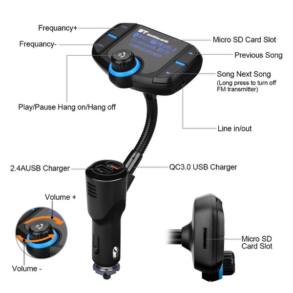 Wireless Bluetooth4.2 Car Stereo Radio Kit FM Transmitter MP3 Player USB Charger