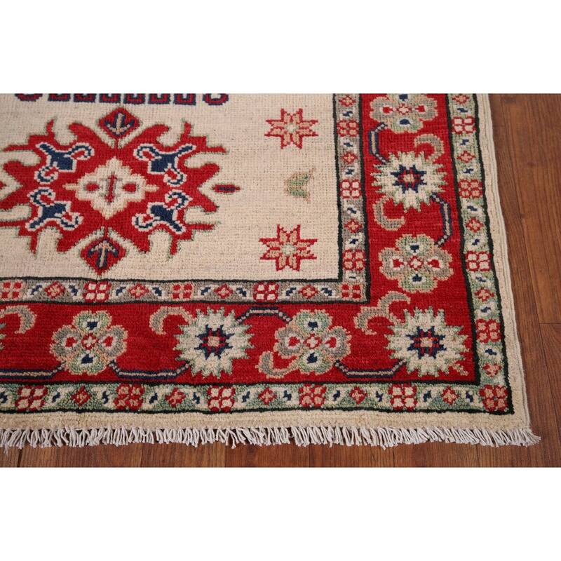 Ivory Geometric Kazak Accent Rug Hand-Knotted Wool Carpet - 2'10" x 3'10"