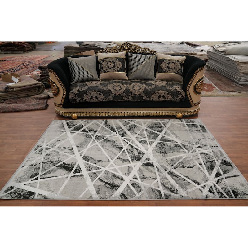 Machine Made Oriental Polyester Carpet Modern All-Over Greys & Charcoal Modern Area Rug - 7' 5'' X 5' 2''