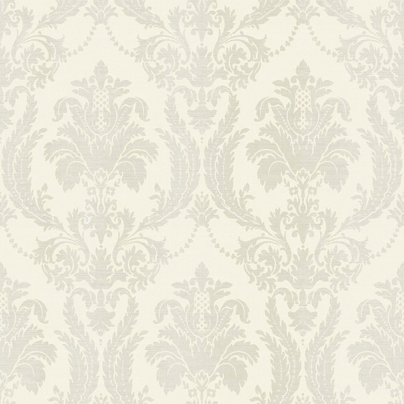 Galerie Wallcoverings Italian Style Classic Floral Damask Vinyl on Non-woven Luster Wallpaper Roll - 33 feet x 21 inches - White