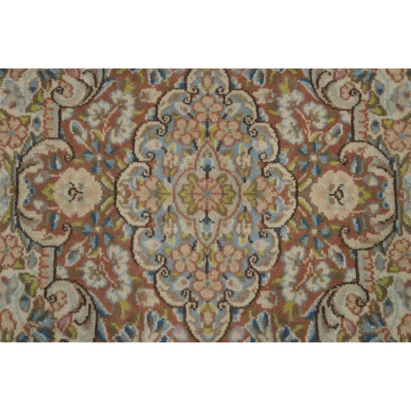 Hand Knotted Oriental 100% Wool Carpet Traditional Floral Beige & Ivories Kerman Area Rug - 11' 2'' X 7' 9''