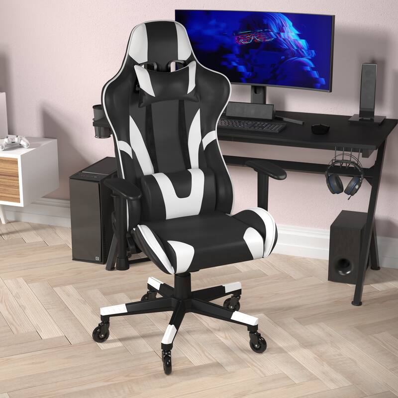 Office Gaming Chair with Roller Wheels & Reclining Back