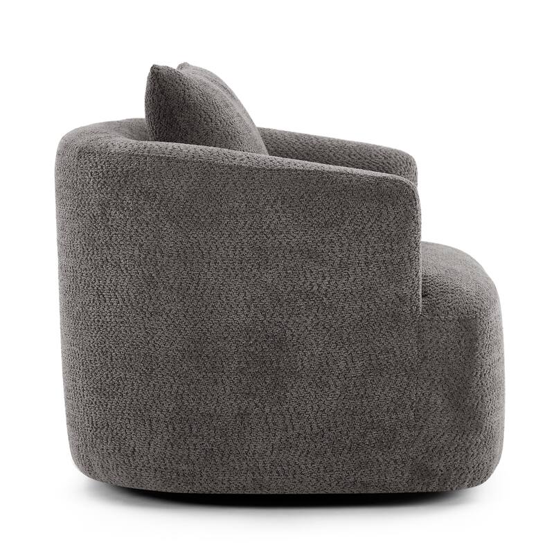 Swivel Chair Accent Chair with Pocket Spring Cushion, Upholstered Barrel Sofa Chair with a Throw Pillow