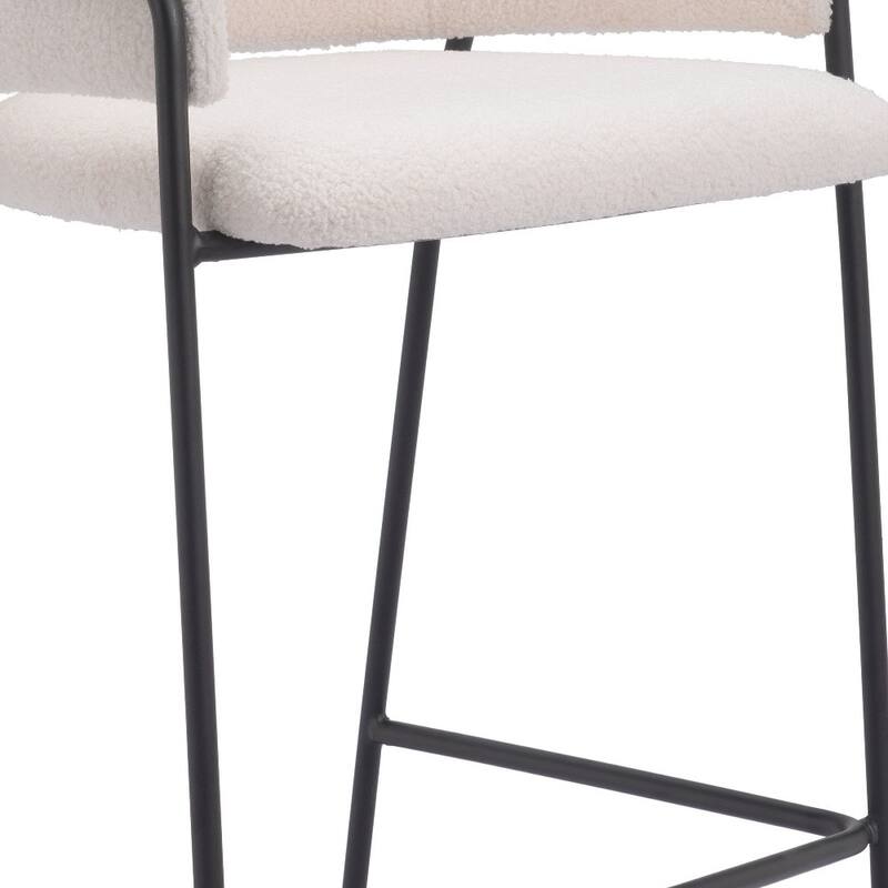 HomeRoots Set of Two 26" Cream and Black Faux Shearling and Steel Counter Height Bar Chairs
