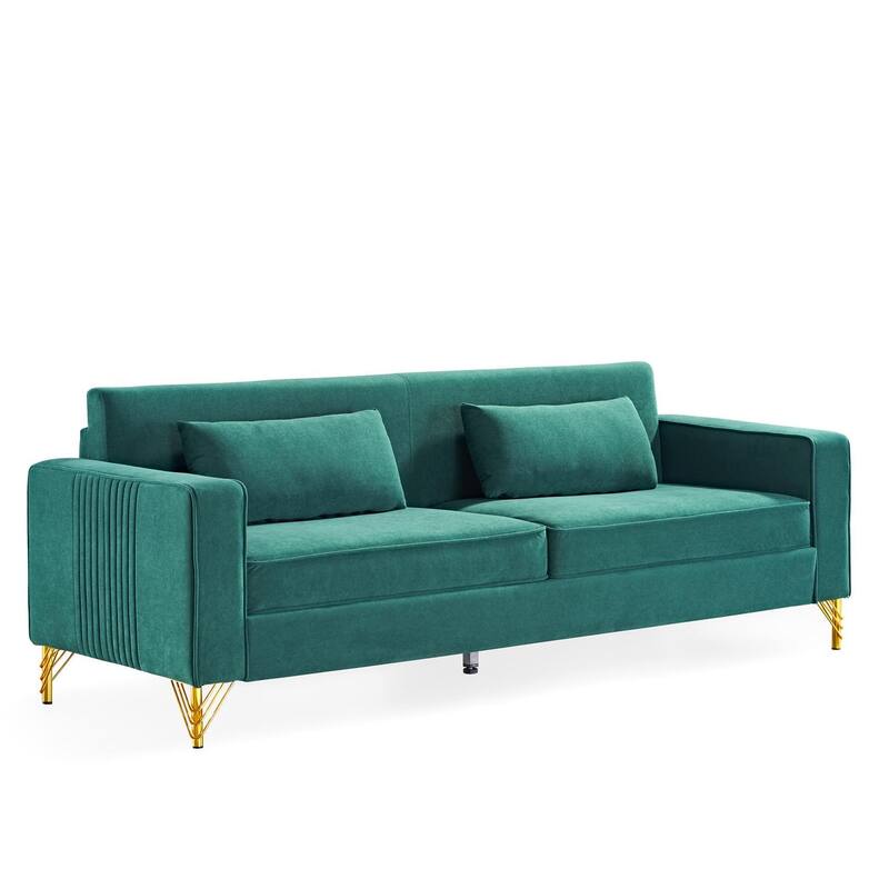 85.8" Green Velvet 3 Seater Sofa for Living Room with Classic Modern Appeal and Easy Maintenance
