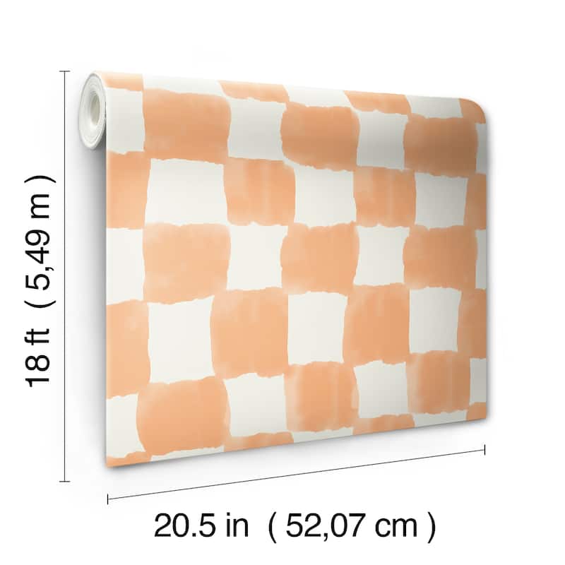 RoomMates Tess Watercolor Checker Terracotta Peel and Stick Wallpaper