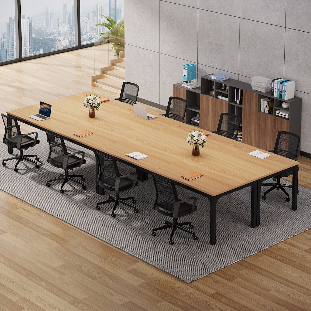 Long Conference Table Set of 4, 13FT Large Rectangle Meeting Seminar Table, 78.74-Inch Business Tables