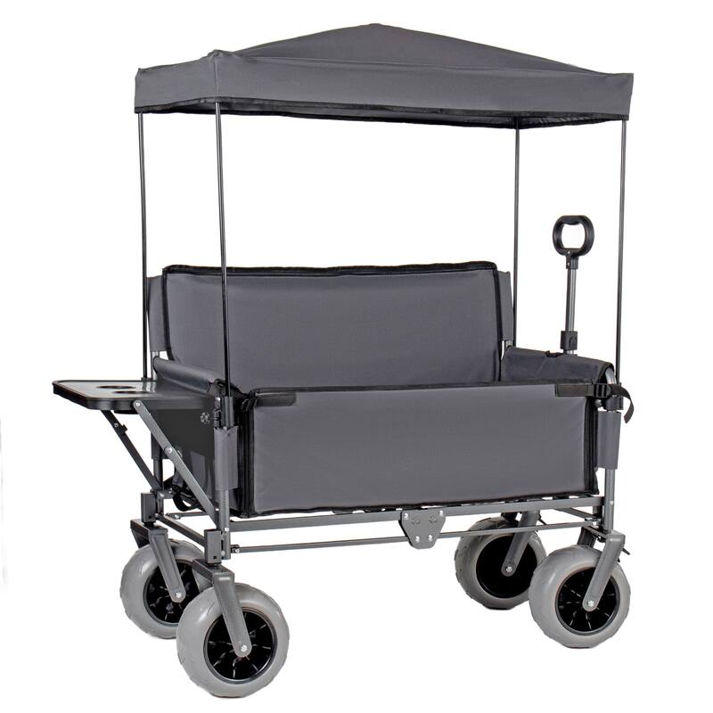 3-in-1 Collapsible Wagon,Convertible Folding Cart with Canopy &Rear-Mounted Folding Tabletop, 500lbs Heavy-Duty, 180L Capacity