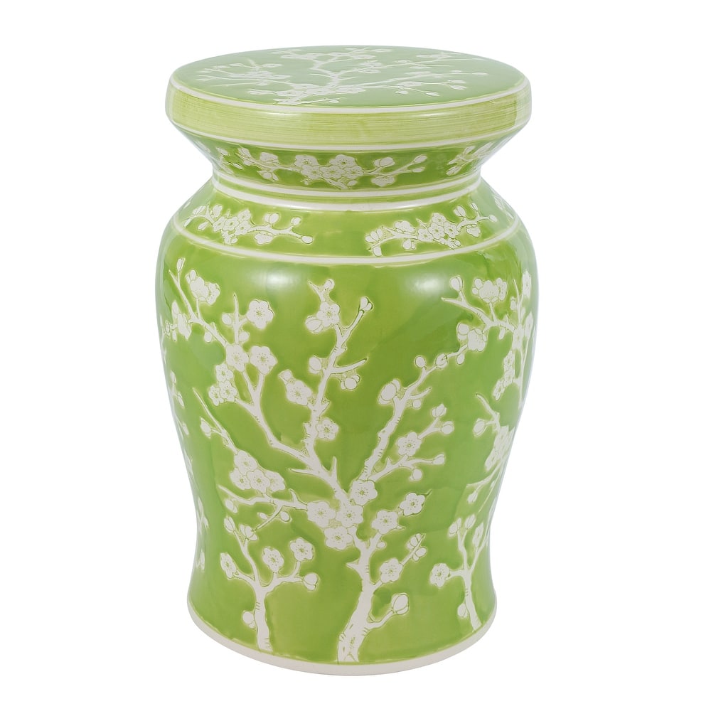 Cherry Blossom 17.7" Ceramic Garden Stool, Navy/White by JONATHAN Y