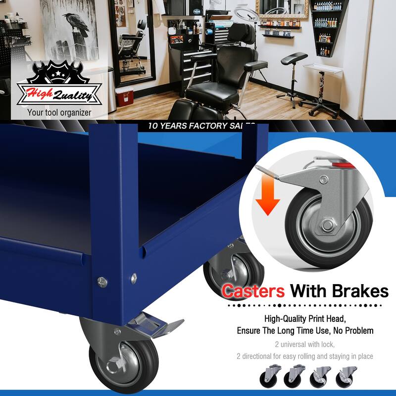 3-Tier Rolling Tool Cart on Wheels for Mechanics with Utility Drawer