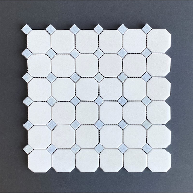 2" Hexagon with 5/8 Blue Dot Marble Mosaic Tiles - Case (10 Sheets)