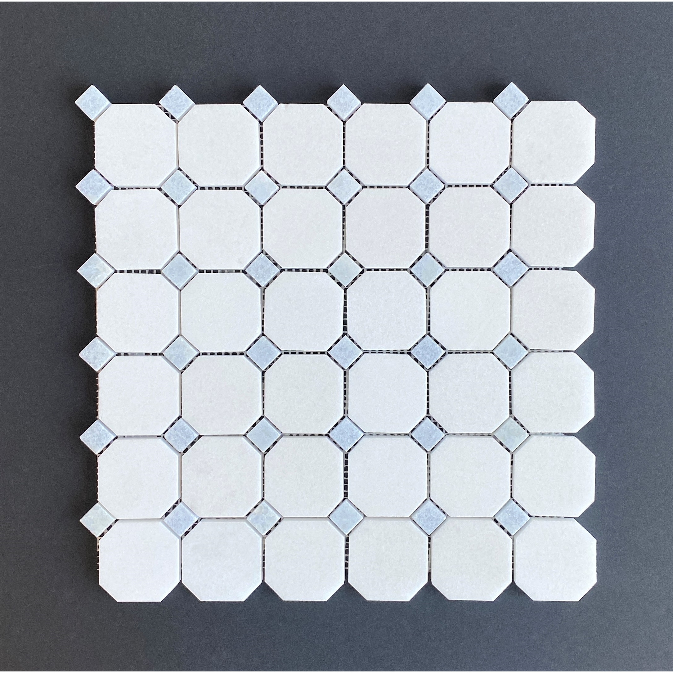 2" Hexagon with 5/8 Blue Dot Marble Mosaic Tiles - Case (10 Sheets)