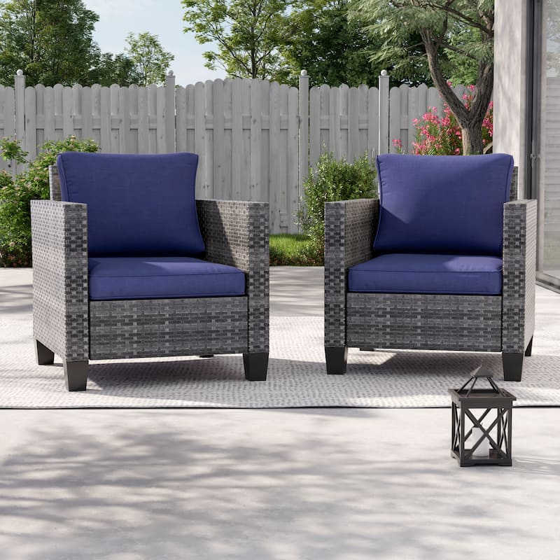 LIVOOSUN 2Pcs Outdoor Seating Sets Patio Grey Rattan Furniture Chair