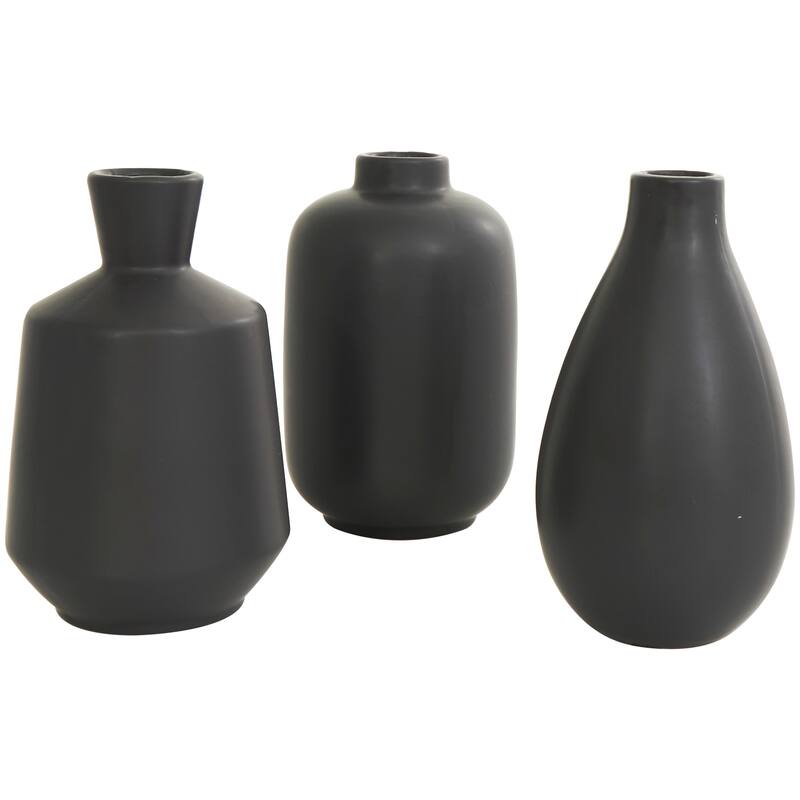 White, Gray, Cream or Black Ceramic Marble Inspired Vase with Varying Shapes (Set of 3)
